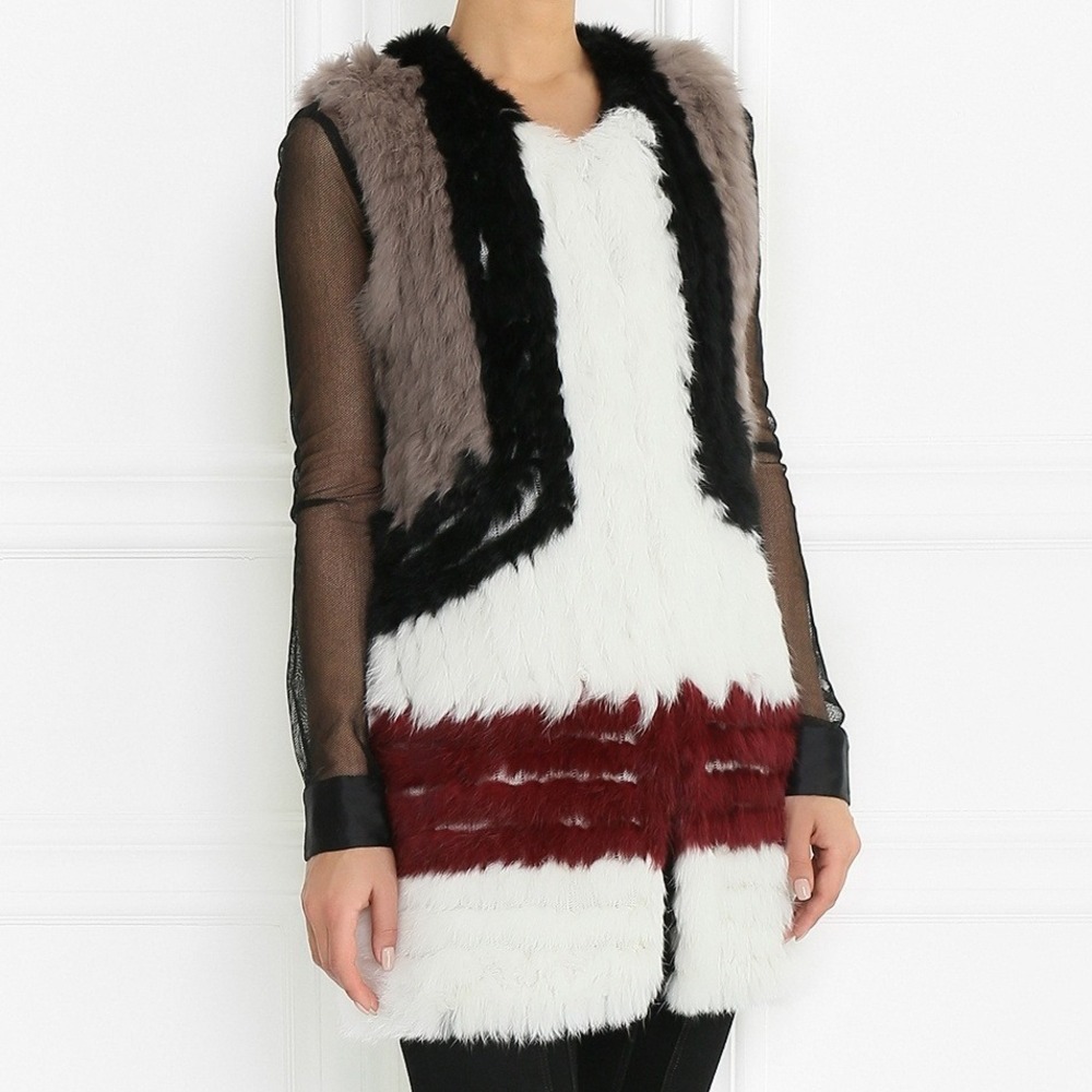 NEW ELLIATT Multicolor Rabbit Fur Colorblock Vest Size Small